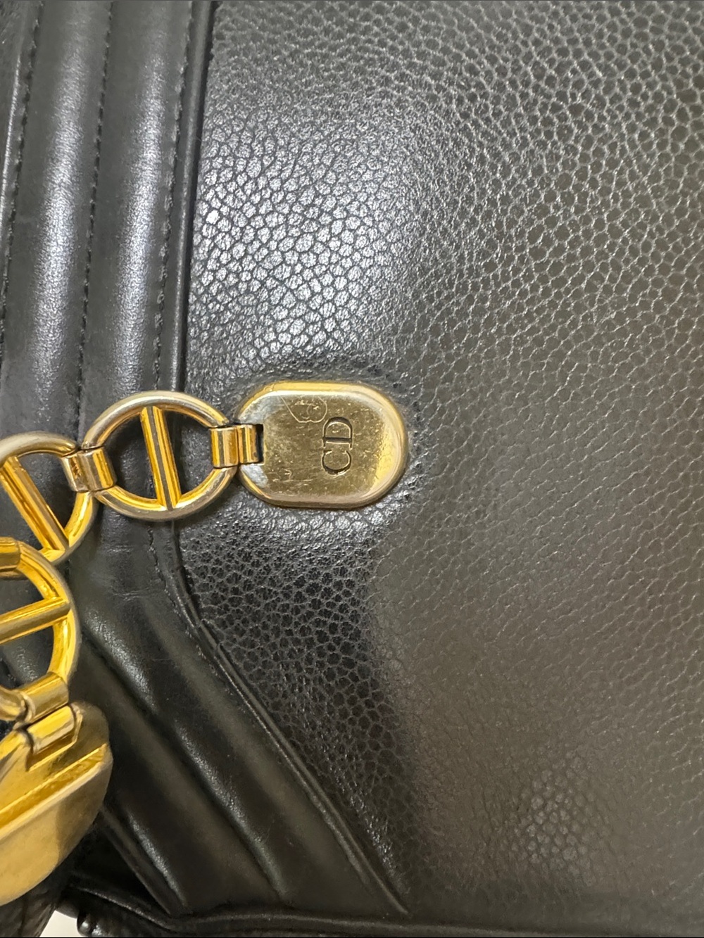 Christian Dior Black Leather Shoulder Bag with CD Gold Chain Accents - Picture 14 of 16